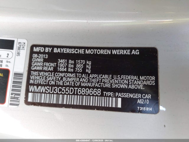 2013 MINI HARDTOP WMWSU3C55DT689668 Photo 8