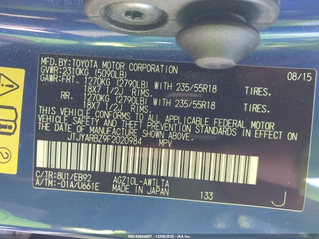 Aukcja sprzedaży 2015 Lexus Nx 200t F Sport, vin: JTJYARBZ9F2020984, numer aukcji: 43884597