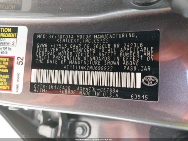 2022 TOYOTA CAMRY 4T1T11AK2NU698932 Photo 8