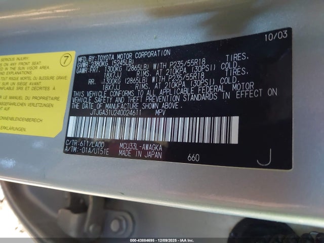 Продажа на аукционе авто 2004 Lexus Rx 330, vin: JTJGA31U240024611, номер лота: 43884695