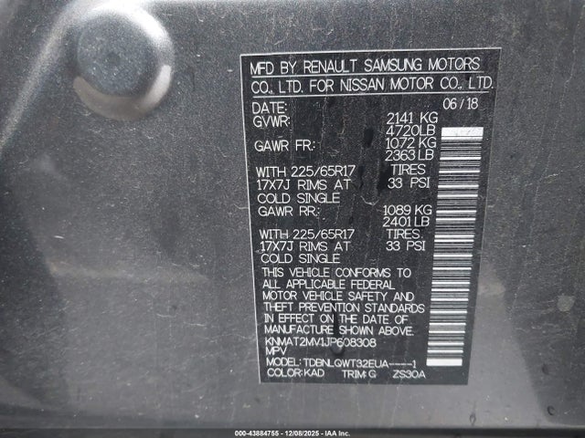 2018 Nissan Rogue Sv მანქანა იყიდება აუქციონზე, vin: KNMAT2MV1JP608308, აუქციონის ნომერი: 43884755