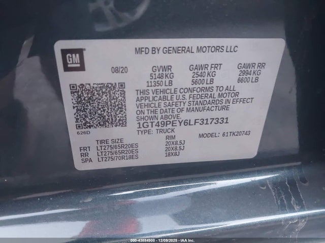 1GT49PEY6LF317331 GMC Sierra 2500hd 4wd Standard Bed At4