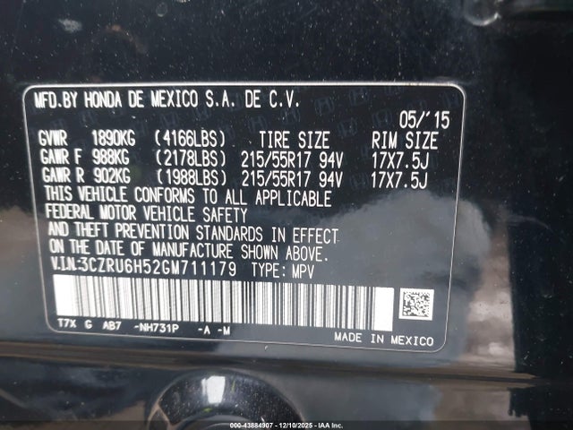 3CZRU6H52GM711179 Honda HR-V EX