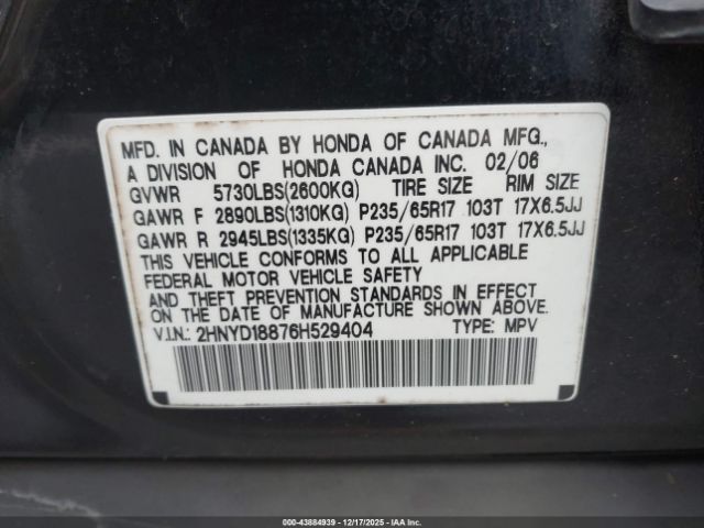 2006 ACURA MDX 2HNYD18876H529404 Photo 8
