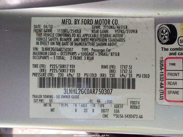 2010 LINCOLN MKZ 3LNHL2GC0AR750307 Photo 8