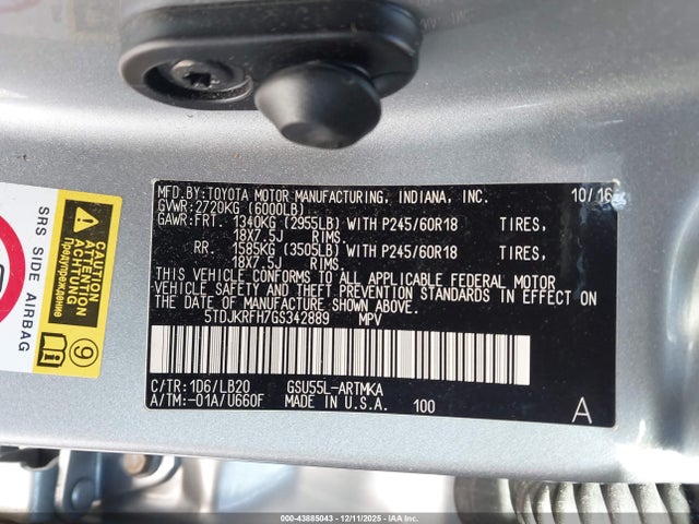 5TDJKRFH7GS342889 Toyota Highlander Xle V6