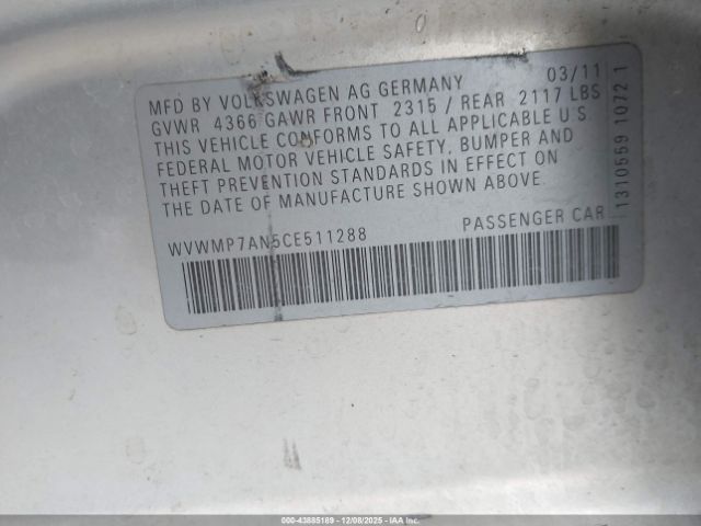 2012 VOLKSWAGEN CC WVWMP7AN5CE511288 Photo 8