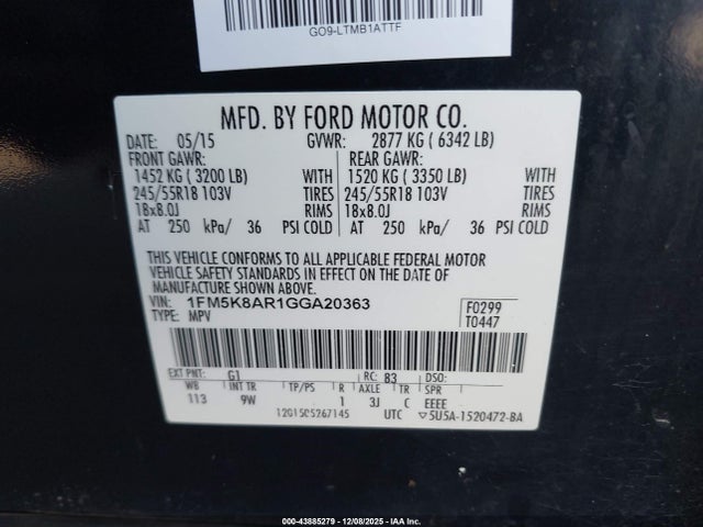 1FM5K8AR1GGA20363 Ford Utility Police Interceptor