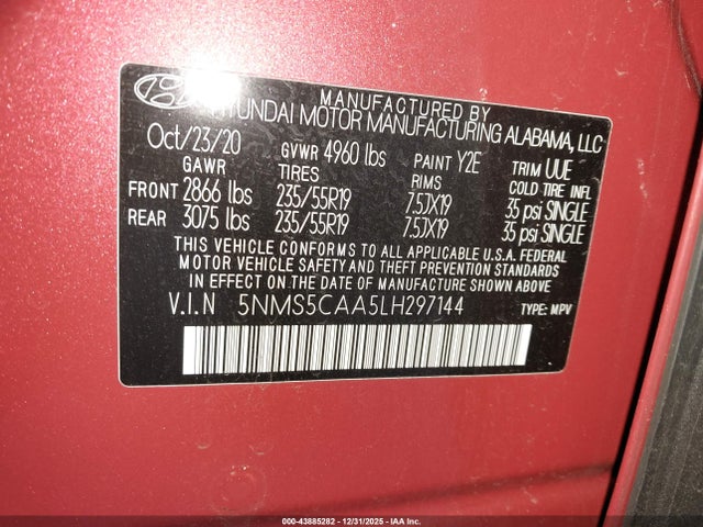 5NMS5CAA5LH297144 Hyundai Santa Fe Limited 2.0t