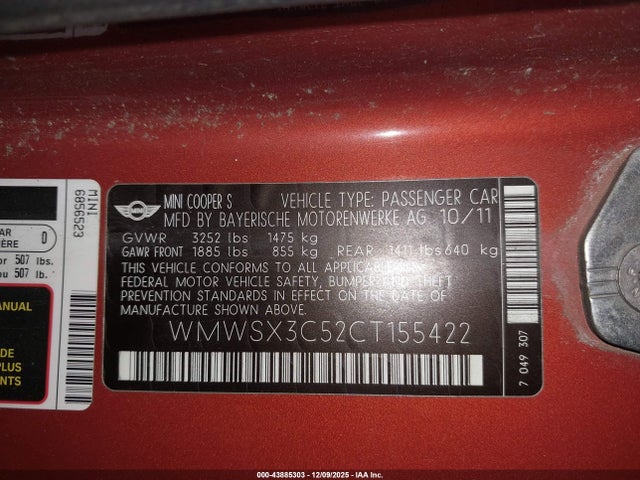 2012 MINI COOPER S WMWSX3C52CT155422 Photo 8