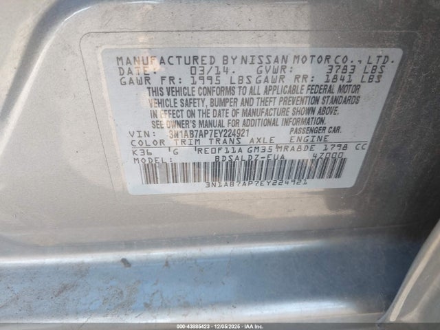 Nissan Sentra 2014 3N1AB7AP7EY224921 Image 9