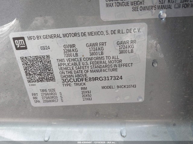3GCUDFE89RG317324 Chevrolet Silverado 1500 4wd Standard Bed Lt Trail Boss