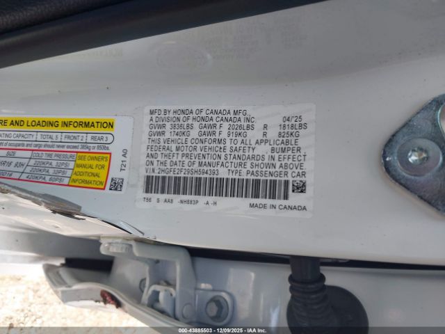 2025 HONDA CIVIC 2HGFE2F29SH594393 Photo 8