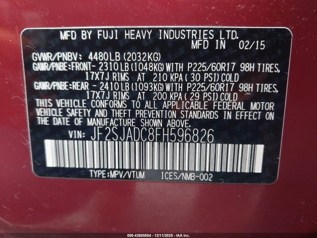 Subaru Forester 2.5i Premium 2015 JF2SJADC8FH596826 Image 9