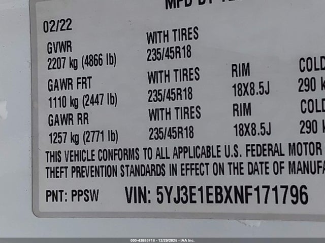 2022 TESLA MODEL 3 5YJ3E1EBXNF171796 Photo 8