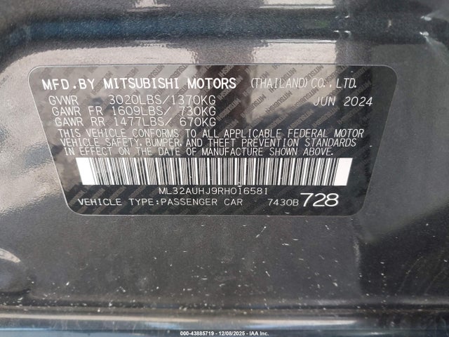 2024 MITSUBISHI MIRAGE ML32AUHJ9RH016581 Photo 8