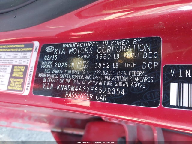 KNADM4A33F6529354 KIA RIO LX