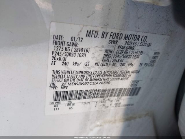 2012 FORD EDGE 2FMDK3K97CBA78590 Photo 8