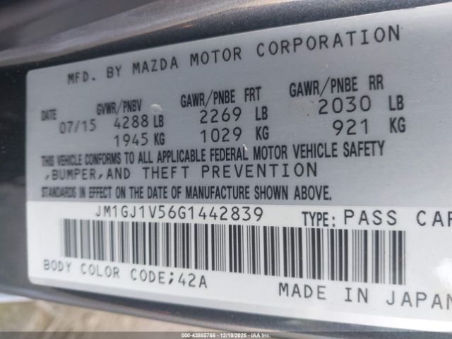 2016 MAZDA MAZDA6 JM1GJ1V56G1442839 Photo 8