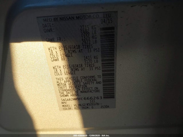 Nissan Pathfinder 2015 5N1AR2MM9FC666263 Image 9
