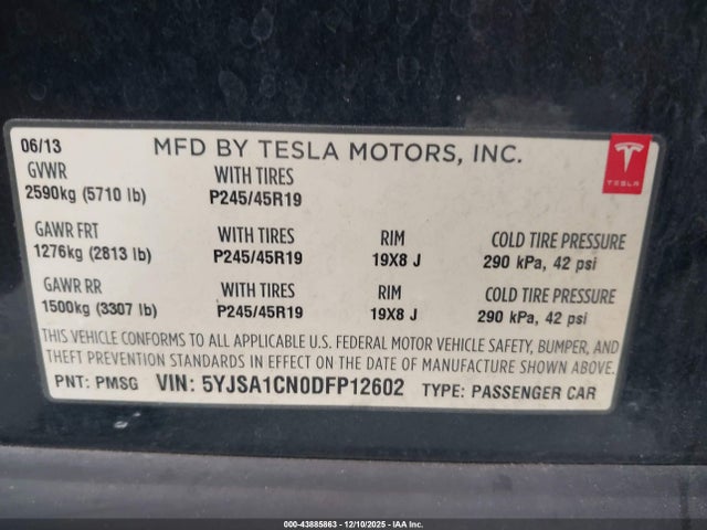 2013 TESLA MODEL S 5YJSA1CN0DFP12602 Photo 8