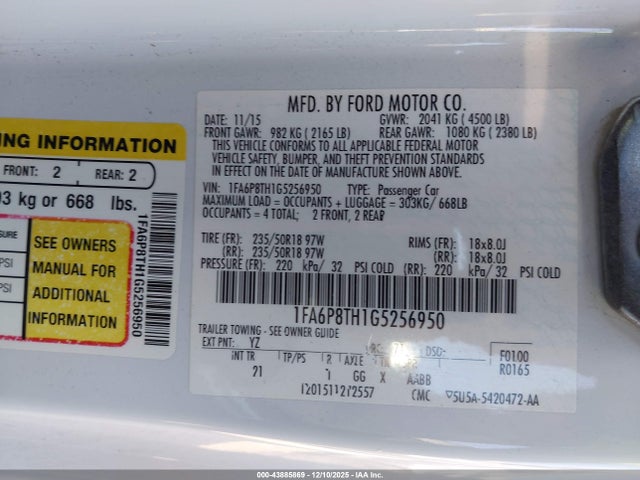 1FA6P8TH1G5256950 Ford Mustang Ecoboost