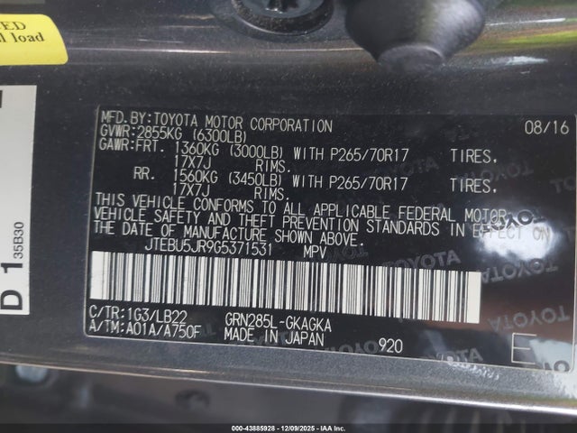 2016 TOYOTA 4RUNNER JTEBU5JR9G5371531 Photo 8