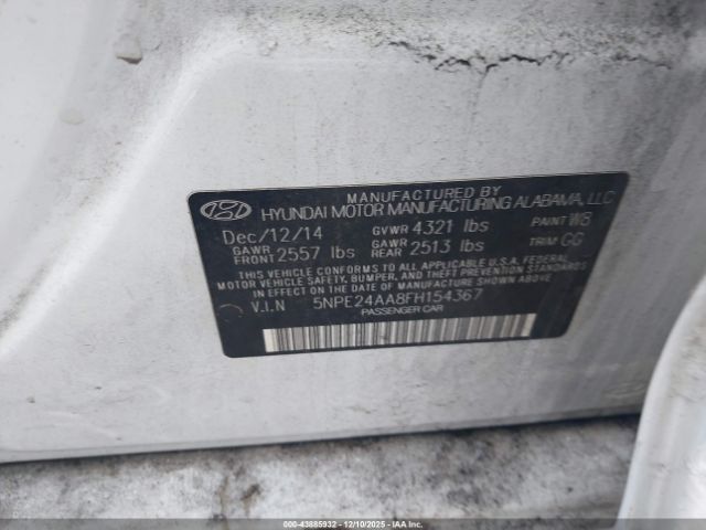 2015 HYUNDAI SONATA 5NPE24AA8FH154367 Photo 8