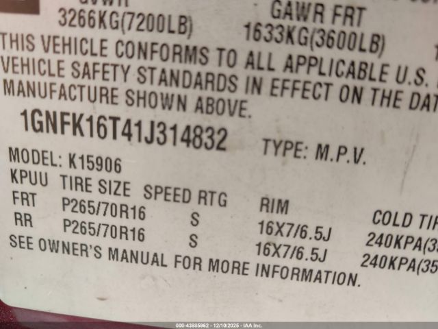 2001 CHEVROLET SUBURBAN 1500 1GNFK16T41J314832 Photo 8