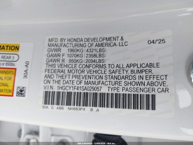 1HGCY1F41SA029057 Honda ACCORD SE