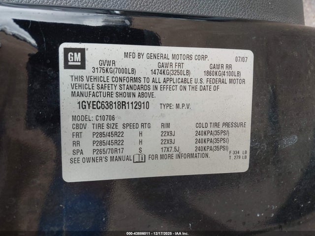 2008 CADILLAC ESCALADE 1GYEC63818R112910 Photo 8