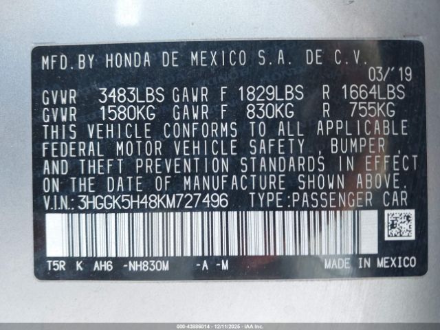 2019 HONDA FIT 3HGGK5H48KM727496 Photo 8