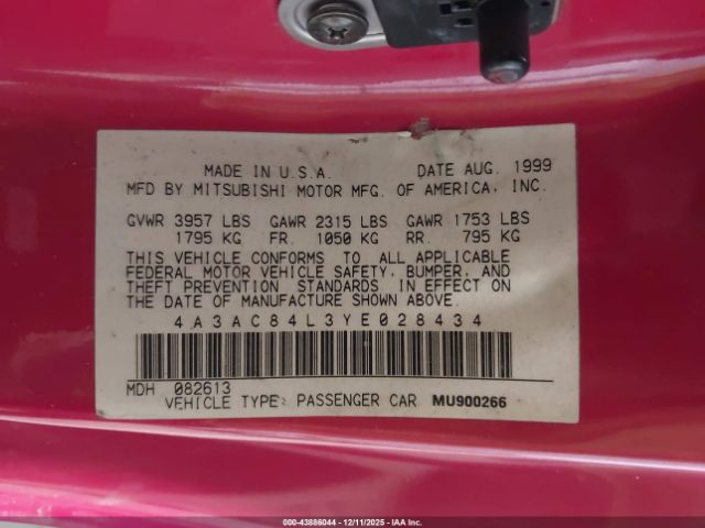 2000 MITSUBISHI ECLIPSE 4A3AC84L3YE028434 Photo 8