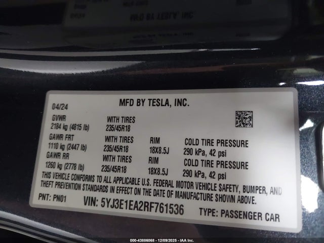 2024 TESLA MODEL 3 5YJ3E1EA2RF761536 Photo 8