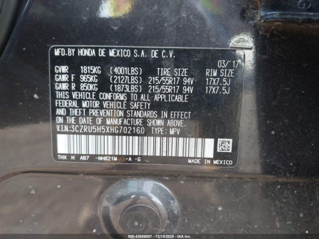2017 HONDA HR-V 3CZRU5H5XHG702160 Photo 8