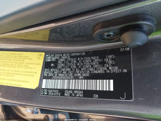 2008 TOYOTA HIGHLANDER JTEDS43A582065381 Photo 8