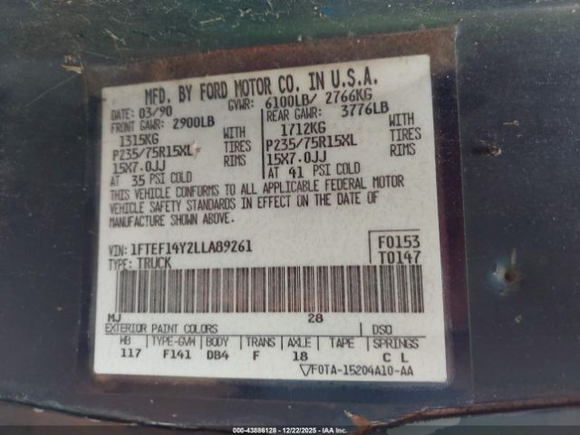 1990 FORD F150 1FTEF14Y2LLA89261 Photo 8