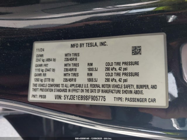 2025 TESLA MODEL 3 5YJ3E1EB9SF905775 Photo 8