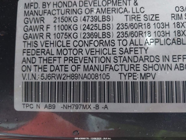 Honda Cr-v Awd Ex-l 2022 5J6RW2H89NA008105 Image 9