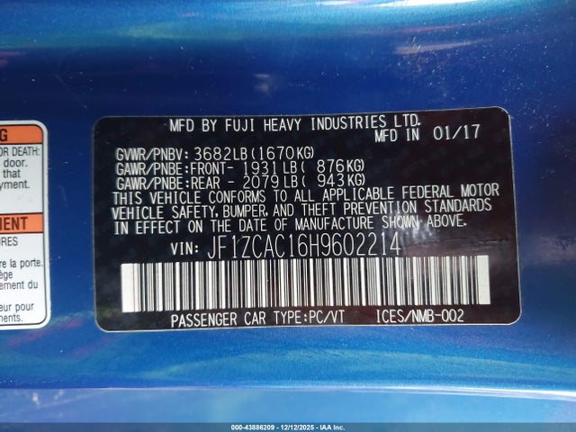 Subaru Brz Limited 2017 JF1ZCAC16H9602214 Image 9