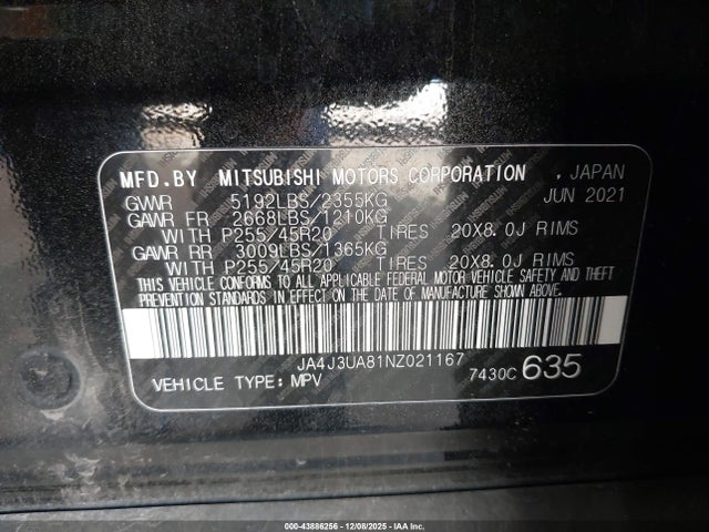 2022 MITSUBISHI OUTLANDER JA4J3UA81NZ021167 Photo 8