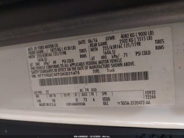 2016 FORD TRANSIT-250 1FTYR2CM7GKB31475 Photo 8