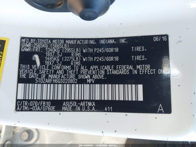 5TDZARFH6GS020802 Toyota Highlander Le
