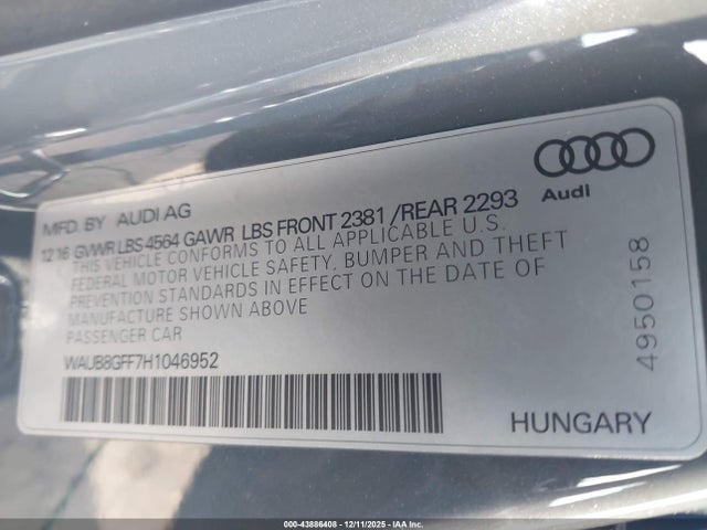 Audi A3 2.0t Premium 2017 WAUB8GFF7H1046952 Image 9