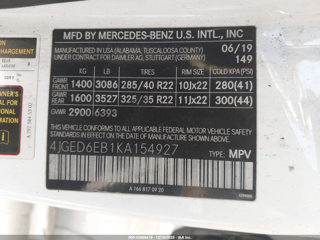 4JGED6EB1KA154927 Mercedes-Benz Amg Gle 43 Coupe 4matic