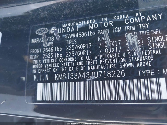 KM8J33A43JU718226 Hyundai Tucson Sel Plus