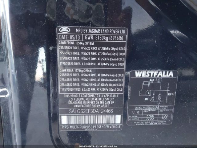 2013 LAND ROVER RANGE ROVER SALGS2EF3DA124466 Photo 8