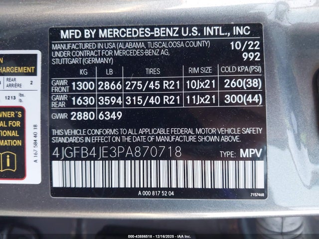 4JGFB4JE3PA870718 Mercedes-Benz GLE 350