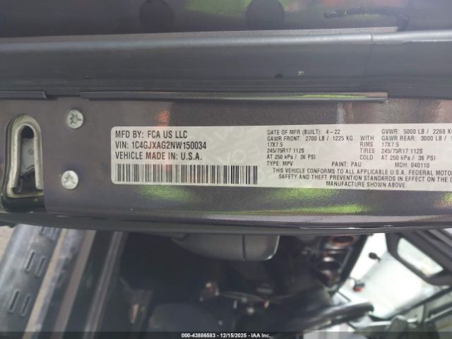 2022 JEEP WRANGLER 1C4GJXAG2NW150034 Photo 8