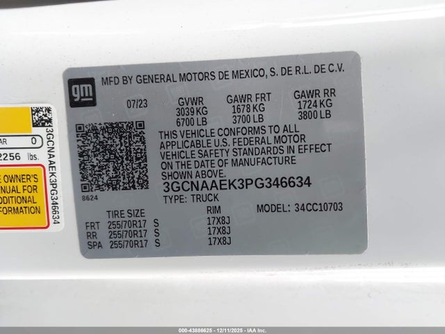 3GCNAAEK3PG346634 Chevrolet Silverado 1500 2wd Standard Bed Wt